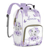 Perarts Large Capacity Custom Diaper Bag for Baby Girls with Name, Purple Elephant Multifunctional Mom Personalized Diaper Bag B