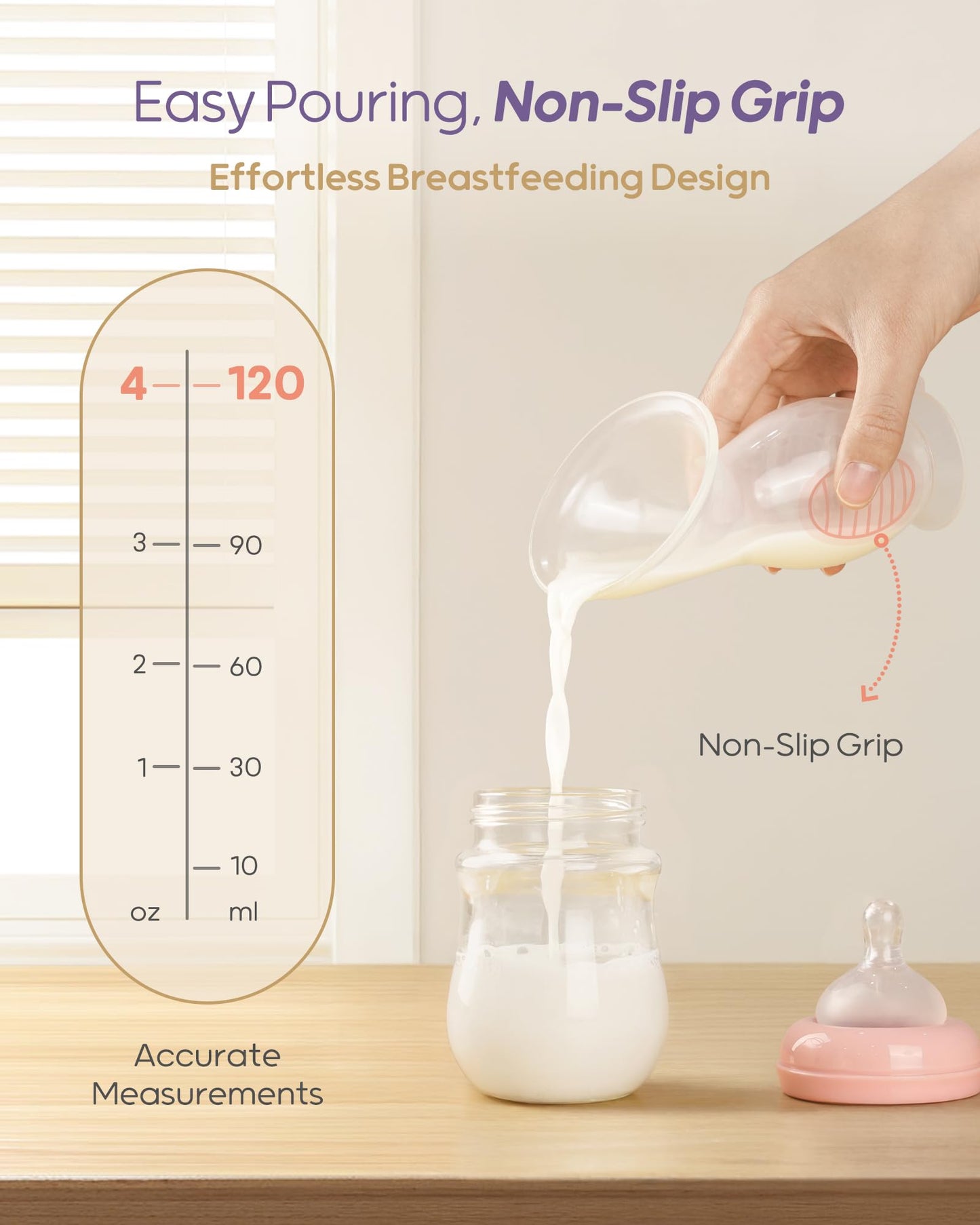 Nuliie Silicone Manual Breast Pump With Leak-Proof Lid & Suction Cup, 4Oz/120Ml Bpa-Free, Wearable Hand Pump Breastmilk, Breast