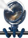 Misting Portable Stroller Fan, 6000mAh Battery Operated wiht 3-Speed, Flexible Tripod & LED Light - Dark Blue