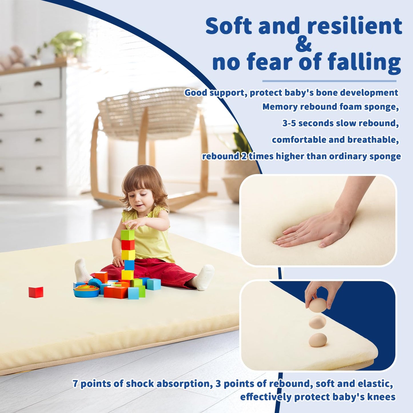 Babyally Baby Play Mat, Premium Thick Foam Crawling Mat, Thicken Soft Baby Play Mats For Floor, Non-Slip Cushioned Baby Playmat