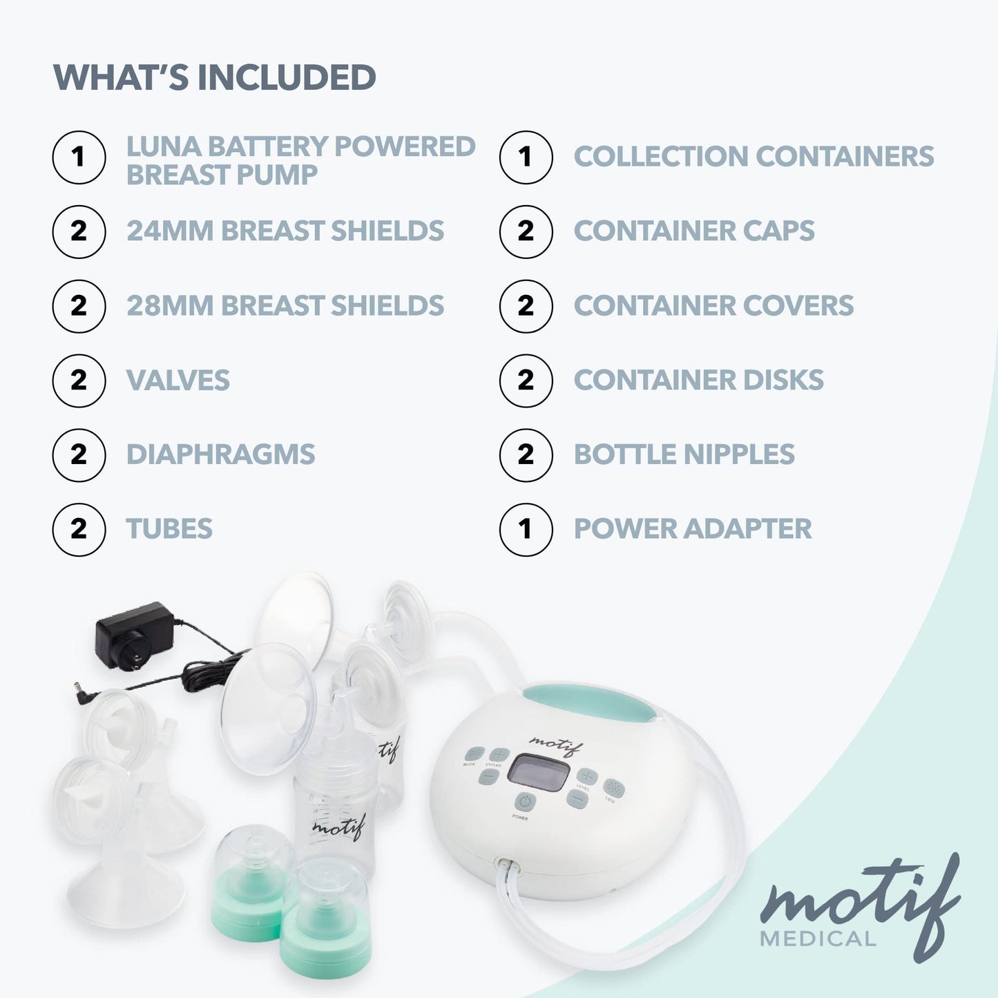 Motif Medical Luna With Battery Double Electric Breast Pump, Portable Breast Pump With Battery - Easy To Use, Quiet Motor, Built
