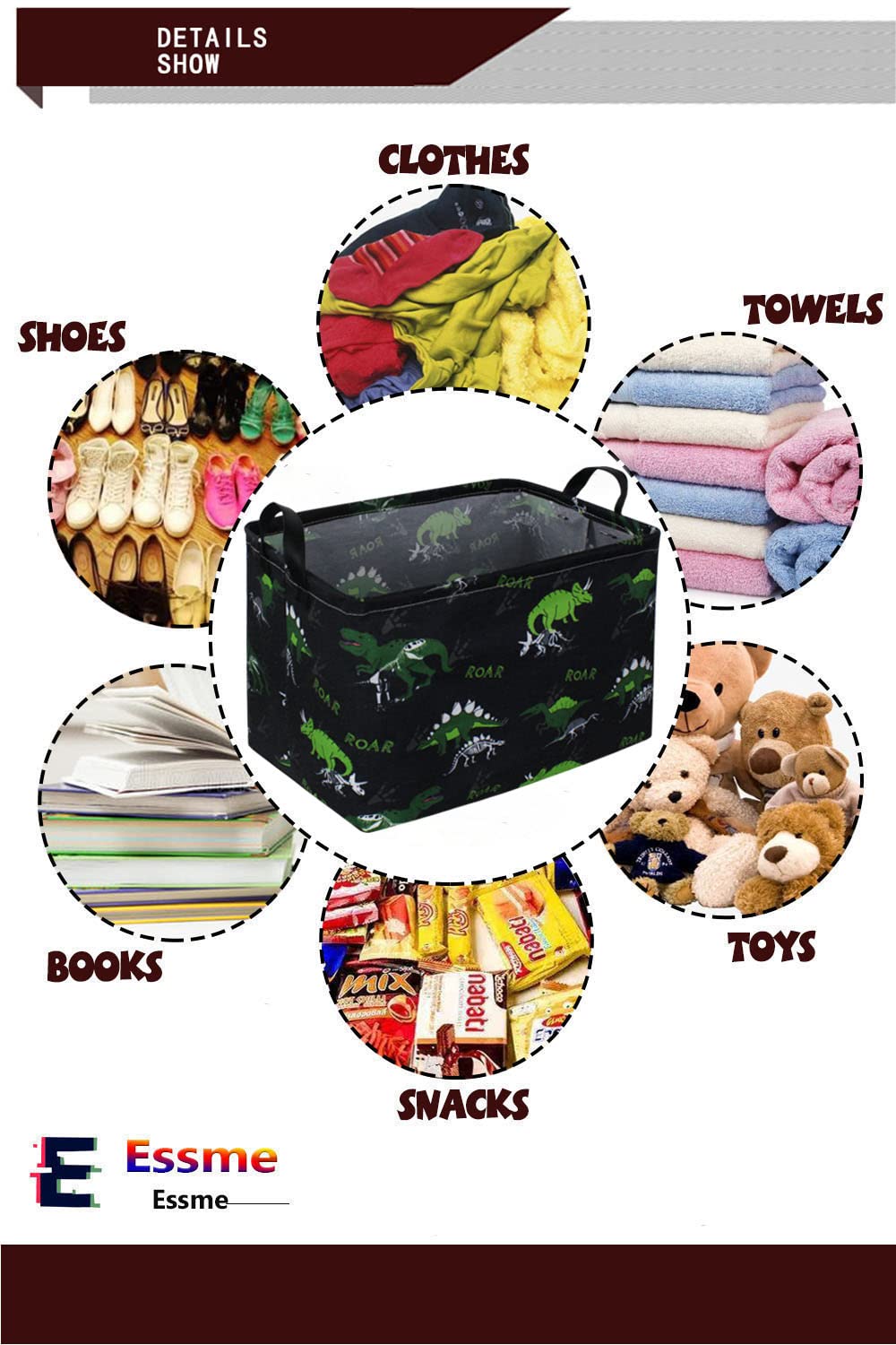 Essme Rectangular Dinosaur Basket,Dinosaur Bins For Boys With Handles For Boys Room Decor,Kids Basket For Kids,Gift Basket.(Dino