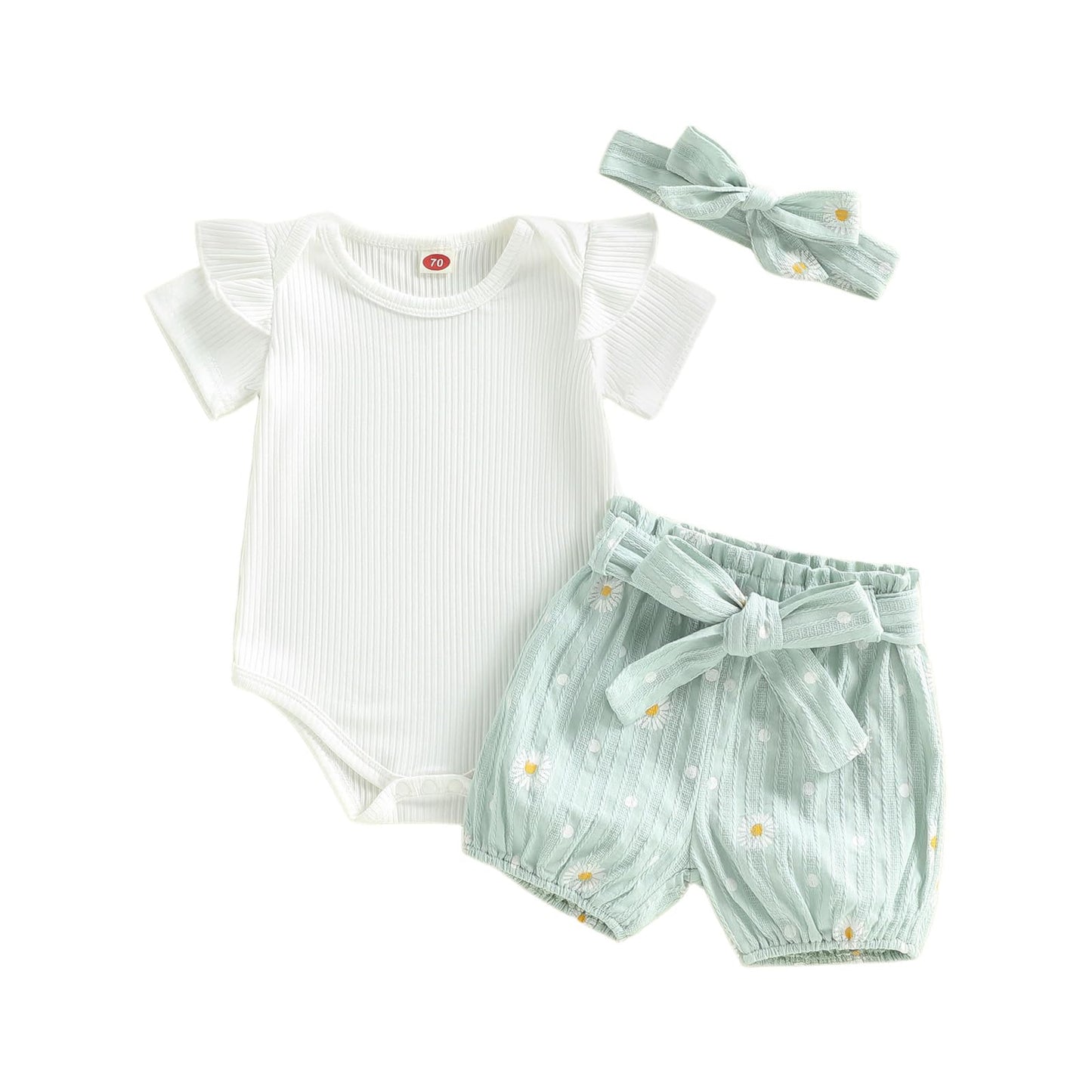 Thorn Tree Summer Baby Girl Clothes Short Sleeve Tops Romper Daisy Infant Shorts Toddler Girls Outfits Cute Newborn Outfit (Gree