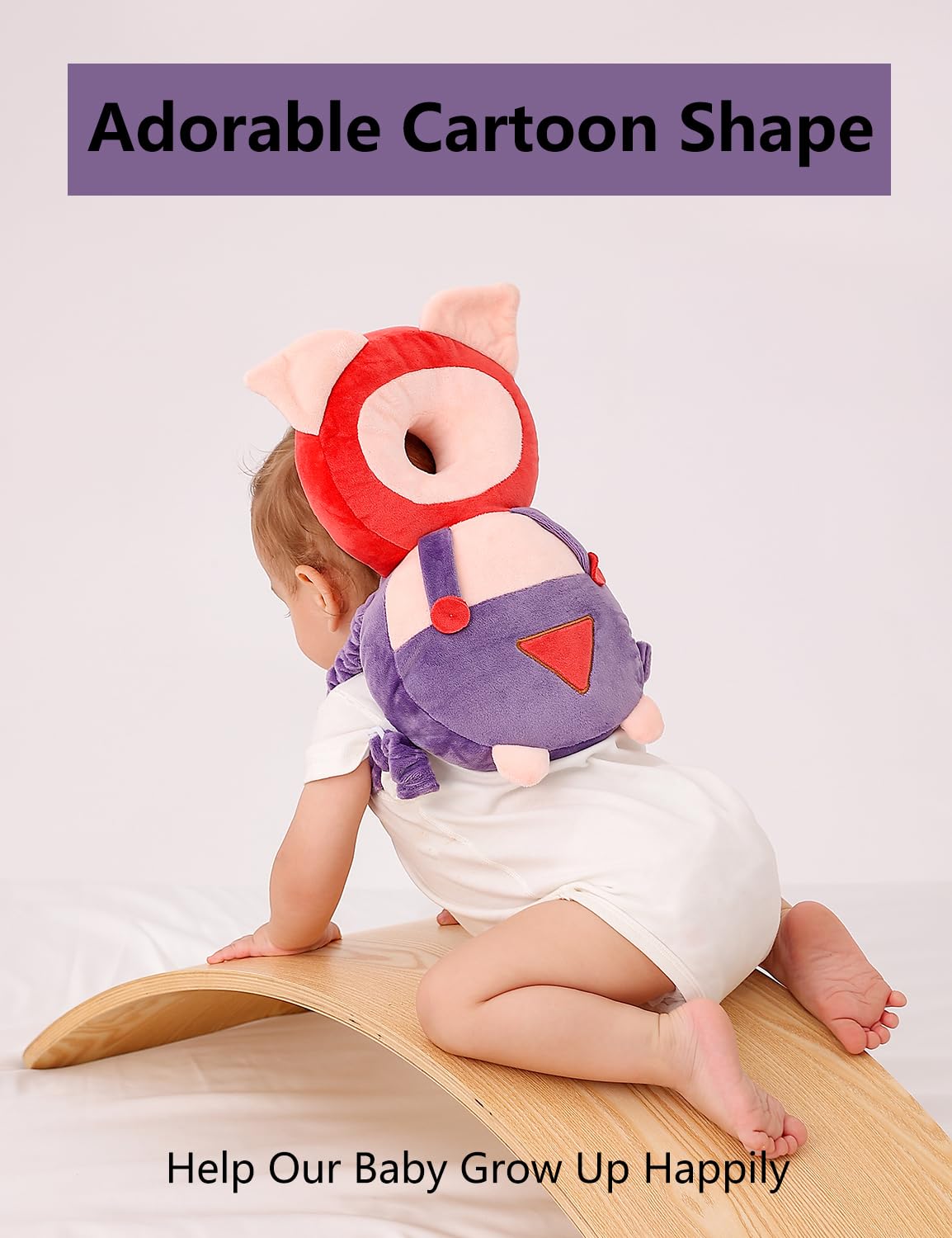 Toddler Baby Head Protection Cushion Backpack,Purple Pig
