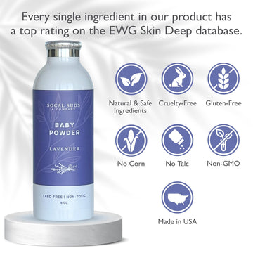 Socal Suds & Company - Natural Baby Powder Talc-Free - With Arrowroot Powder, Kaolin, Aspen Bark Extract For Soft Soothing Prote