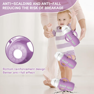 Audrwall Silicone Sleeves For Avent Natural Glass Baby Bottles, Bpa Free, Anti Breakage Baby Bottle Holder (Purple + White, 8 Ou