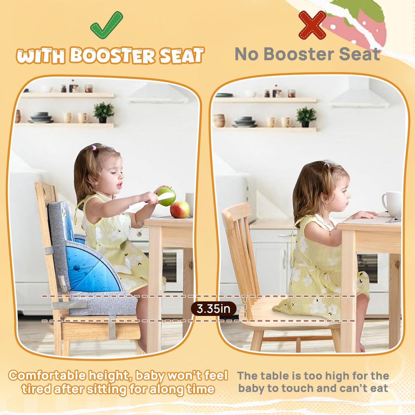 Toddler Booster Seat, Portable Baby Booster For Dining Table, Travel Toddler Chair With Adjustable Straps, Lightweight, Compact