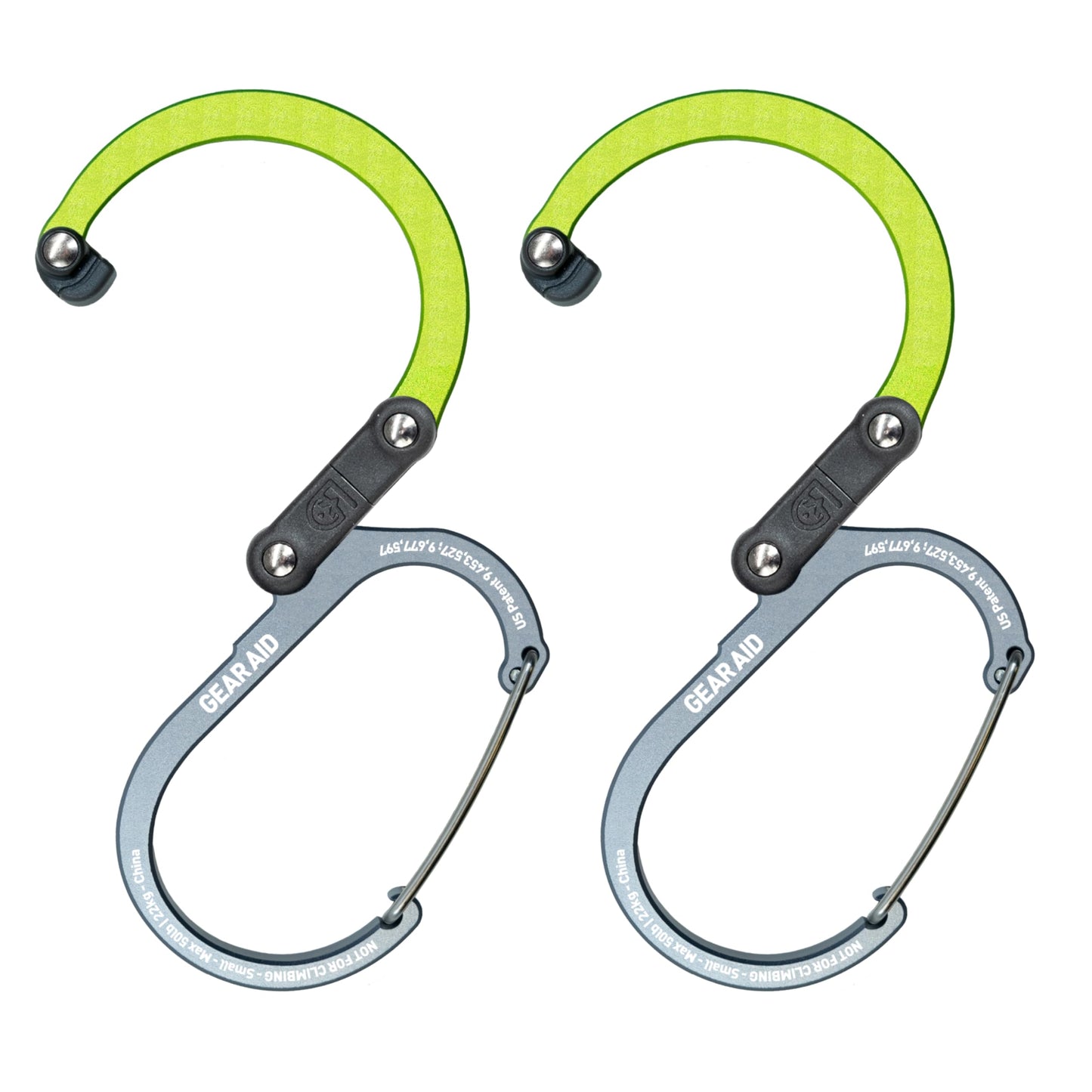 GEAR AID HEROCLIP Carabiner Clip and Hook (Small) for Purse, Stroller, and Backpack, Nav Green, 2 Pack
