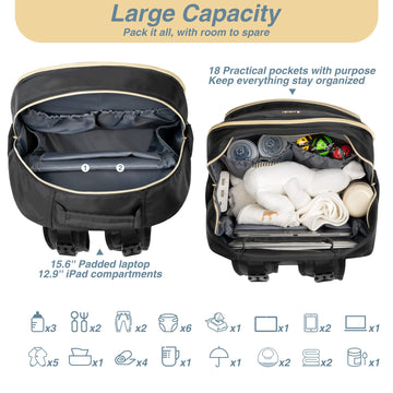 Momuvo Diaper Bag Backpack, Quilted Baby Bag With Changing Pad & Stroller Straps & Pacifier Case, Large Travel Diaper Bags For M