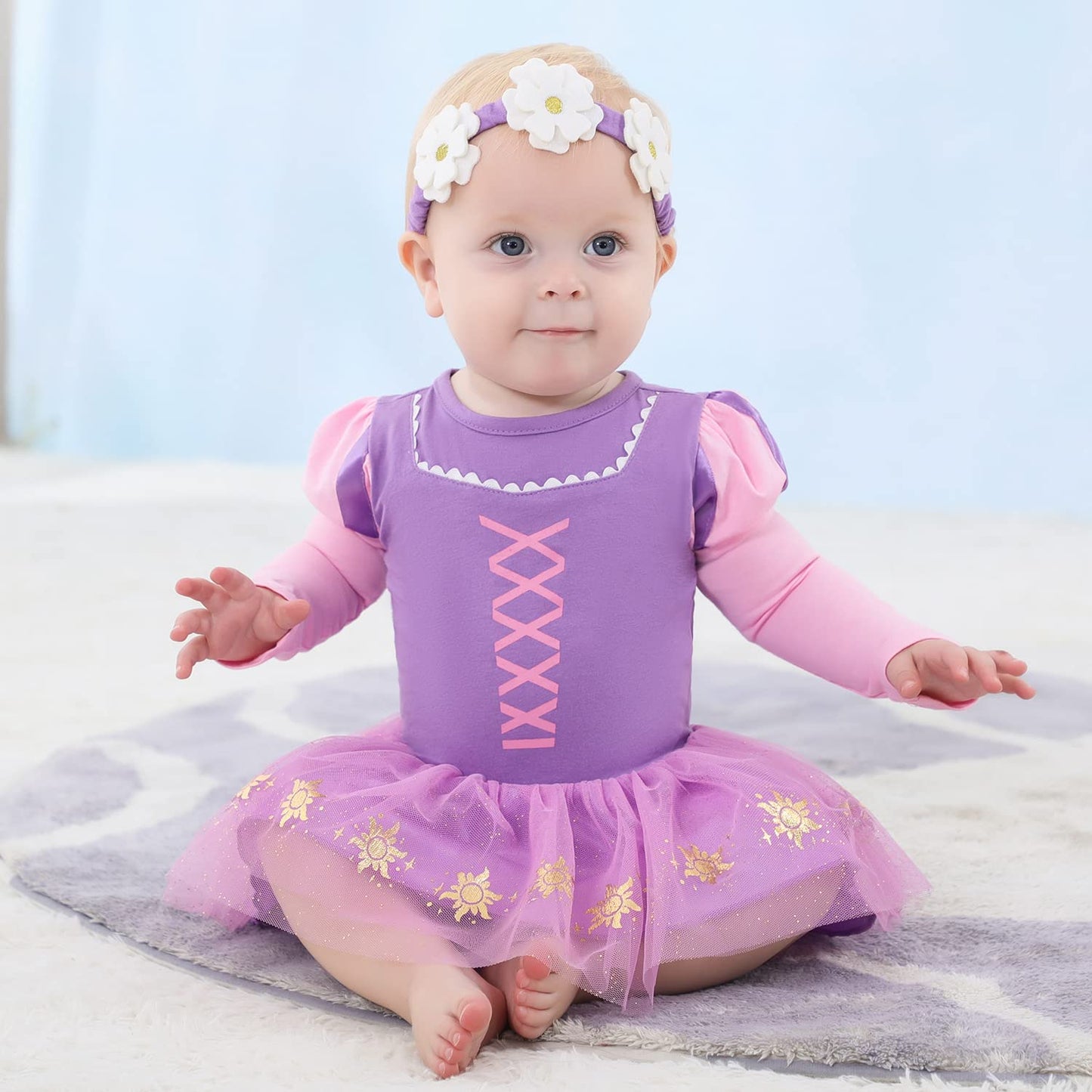 Dressy Daisy Baby Girls Princess Onesie Costume Romper Bodysuit Halloween Birthday Dress Up With Headband Purple Size 3-6 Months