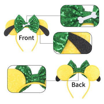 Bianbaistar 1Pk Dog Mouse Ears Headband For Women Velvet Hair Bow Headwear For Girls & Boys - Sparkle Sequins Hair Bands With Bi