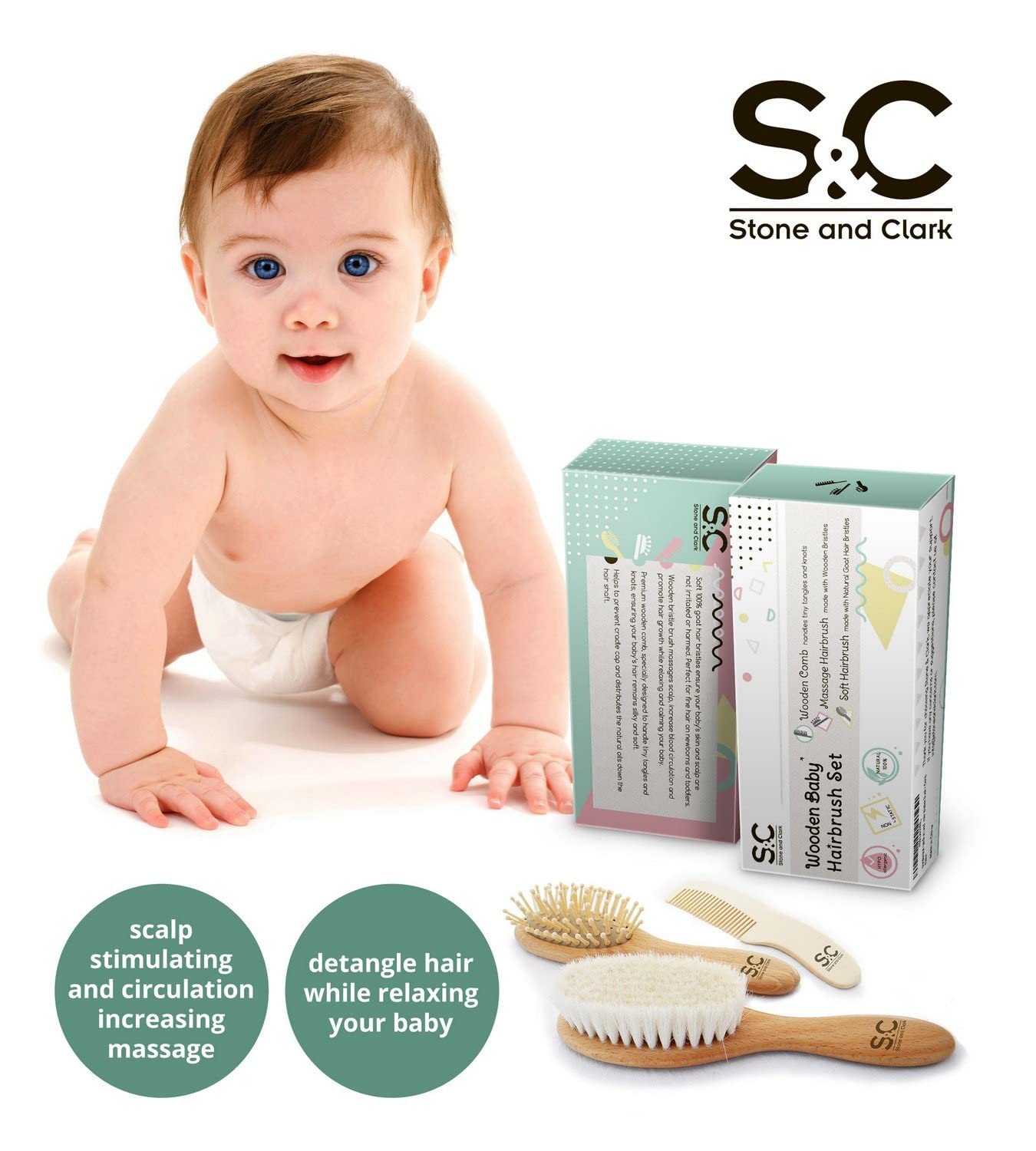 Baby Hair Brush And Baby Comb Set For Newborn, Boy And Girl - Wooden Baby Brush W/Soft Goat Bristles For Cradle Cap - Infant, To