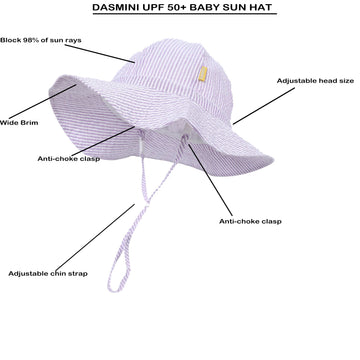 Dasmini Baby&Toddler Stripe Wide Brim Sun Hats Upf 50+ Sun Protection Beach Bucket Cap Cute Adjustable Hat (Purple Stripe, 6-24M