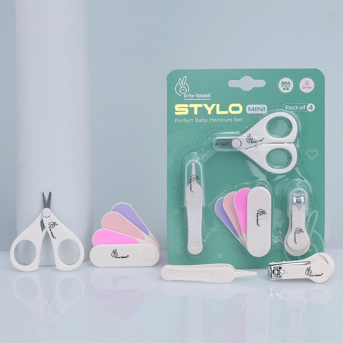 R For Rabbit Stylo Mini New Born Baby 4 In1 Nail Grooming Kit For Baby Manicure Set With Kids Nail Cutter,Tweezer, Filer And Sci