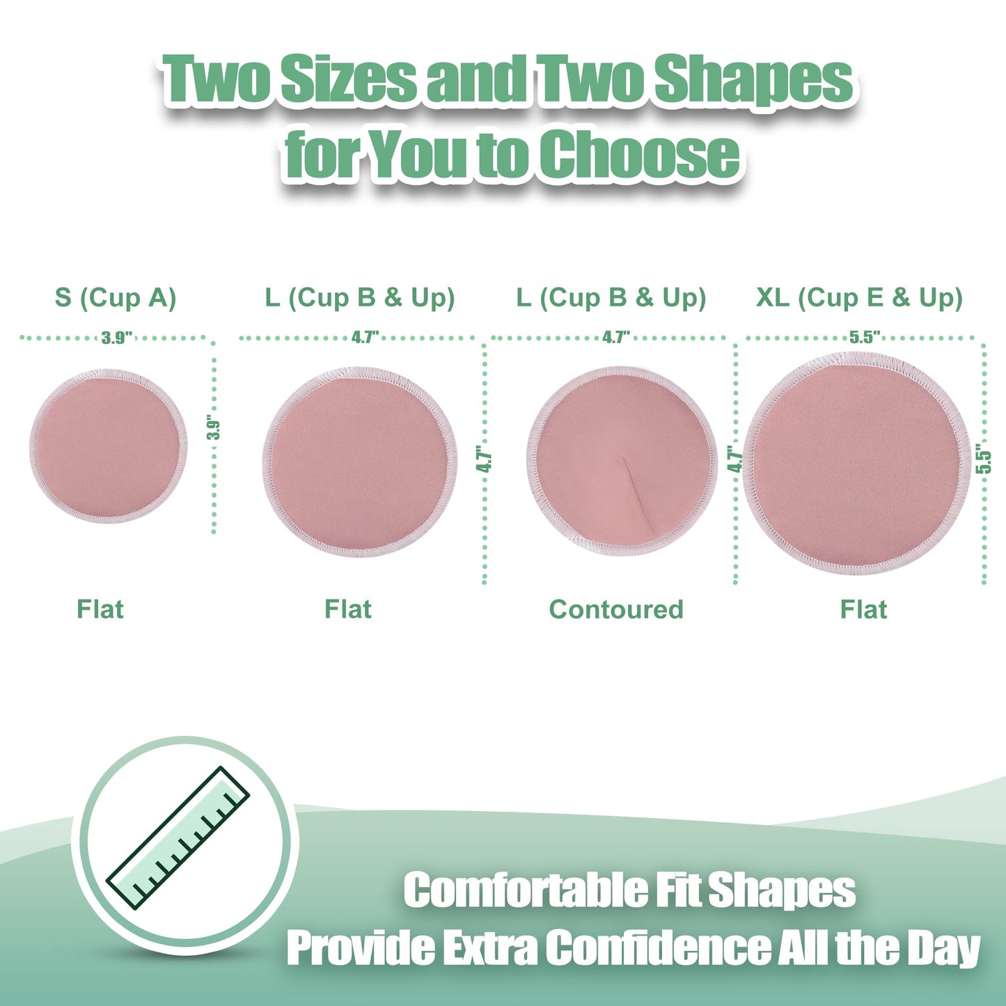 Nursing Breast Pads (14 Pack) + Laundry Bag & Travel Storage Bag, 4.7 Inch Option - Washable & Reusable Breastfeeding Nursing Pa