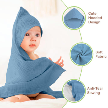 Infancie Organic Cotton Muslin Baby Hooded Towels - 32X32 Inch, 2 Pack Newborn Bath Towels For Boys & Girls, Soft & Absorbent Ba
