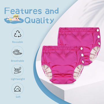 Durio Reusable Diapers Baby Washable Baby Swim Diapers Unisex Infant Swim Diaper Waterproof Baby Swimming Diaper White Rose 6-12