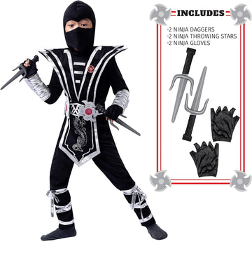 Spooktacular Creations Halloween Ninja Costume For Kids, Silver Boys Ninja Costume, Toddler Ninja Accessories Costume Set For Dr