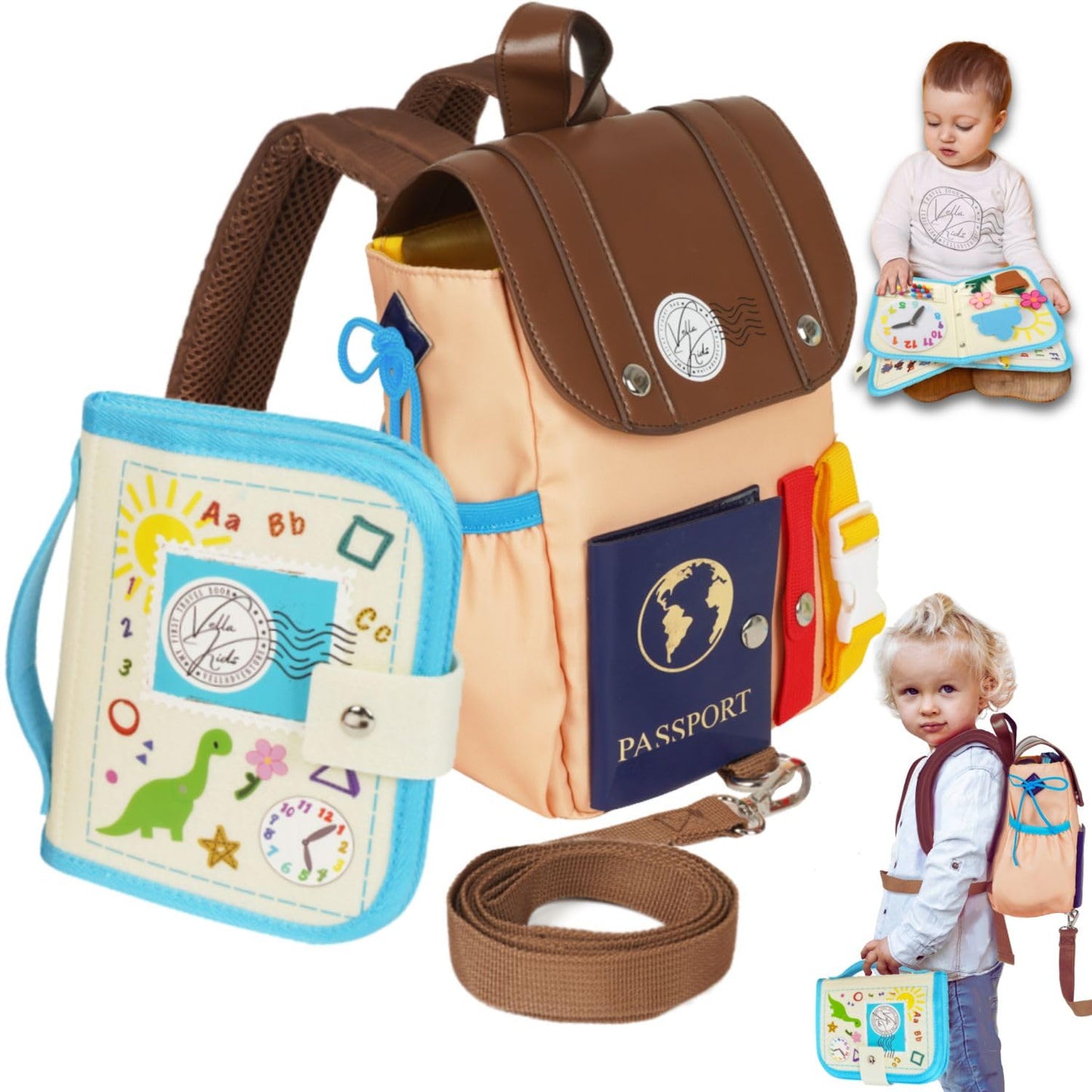 THREE-IN-ONE Toddler Backpack 1-3, Busy Book and Leash, Montessori Toys for 1 2 3 4 Year Old, Autism Sensory Toys, Travel Toys f
