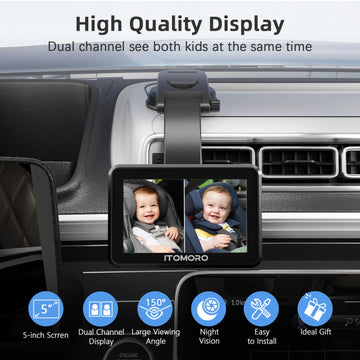 Itomoro Baby Car Camera For 2 Kids, 5 ' Ips Display With 2 Cameras Rear Facing, Backseat Dual Car Camera Baby Monitor With Spli