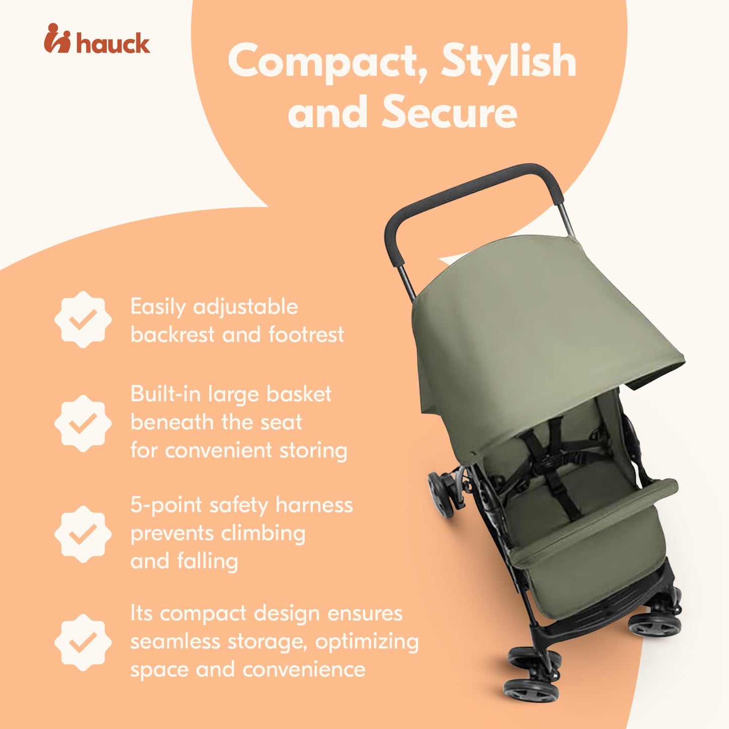 Hauck Lightweight And Compact Travel Baby/Toddler Foldable Stroller, Sport, Dark Olive