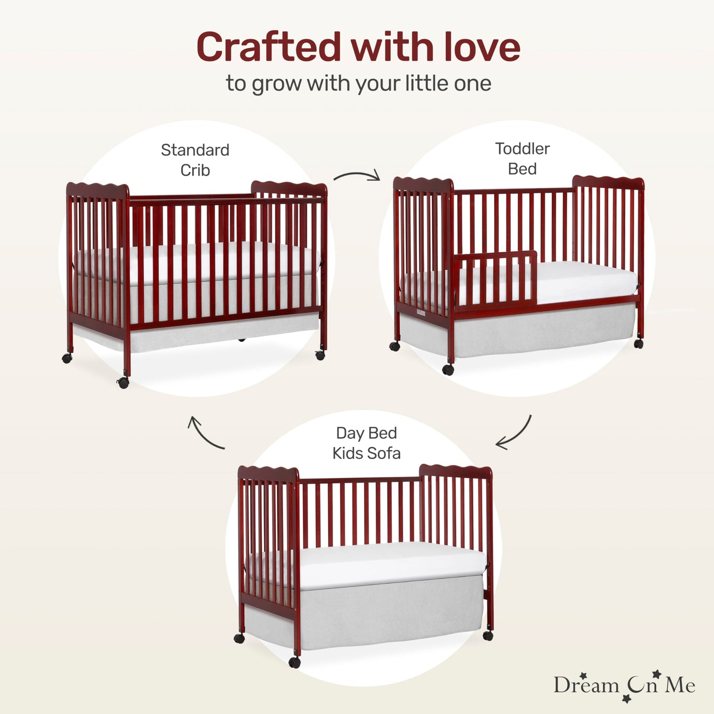 Dream On Me Carson Classic 3-In-1 Convertible Crib In Cherry Greenguard Gold & Jpma Certified Baby Crib, Comes With Locking Whee