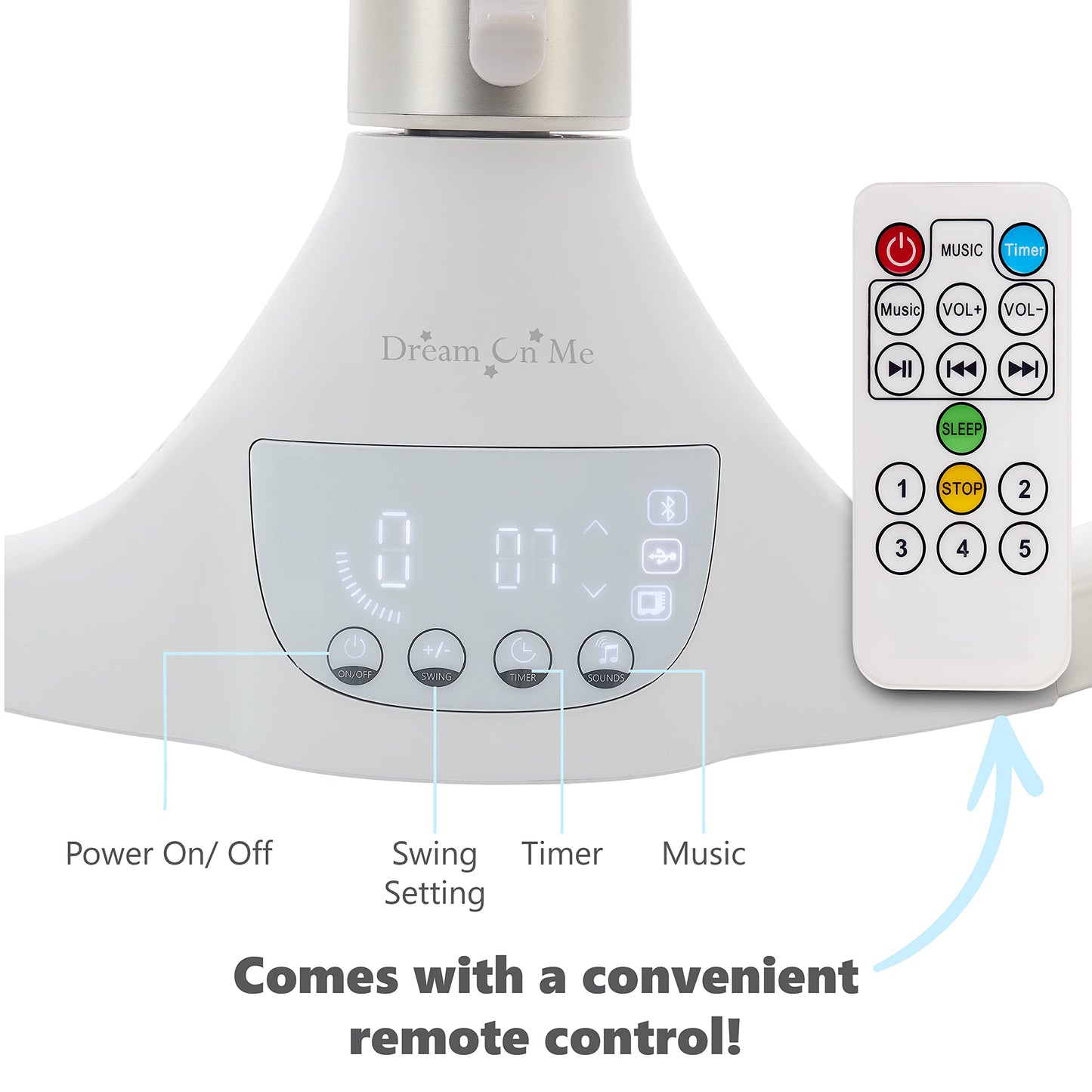 Dream On Me Zazu Baby Swing, Baby Swing For Infant, 5- Swinging Speed, Two Attached Toys, Bluetooth Enabled And Remote Control,