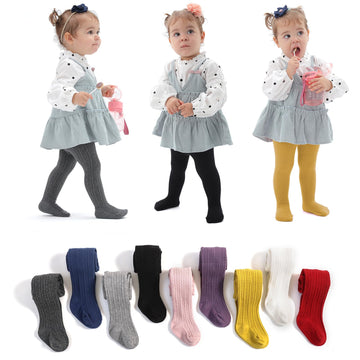 Epeius Baby Tights Little Girls Cable Knit Tights Solid Cotton Stockings Seamless Footed Leggings Pantyhose 4-6 Years (Pack Of 5