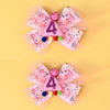 Birthday Hair Clips - 2Pc Pink Glitter Bow Hair Clips With Mesh Material And Colorful Balls For 4Th Birthday Baby Bow Party Deco