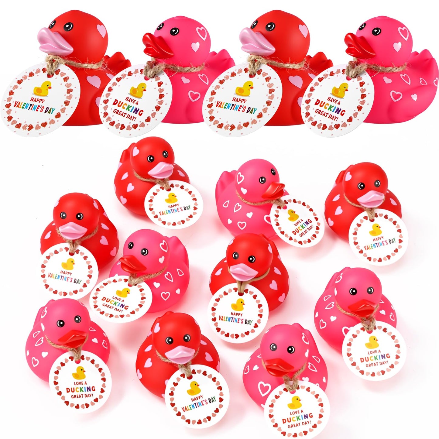 Jerify 2 Pcs 3 Inch Mini Valentine Rubber Duckies with ValentineS Day Gift Cards Rubber Duck Toys for Classroom Exchange Game Pr