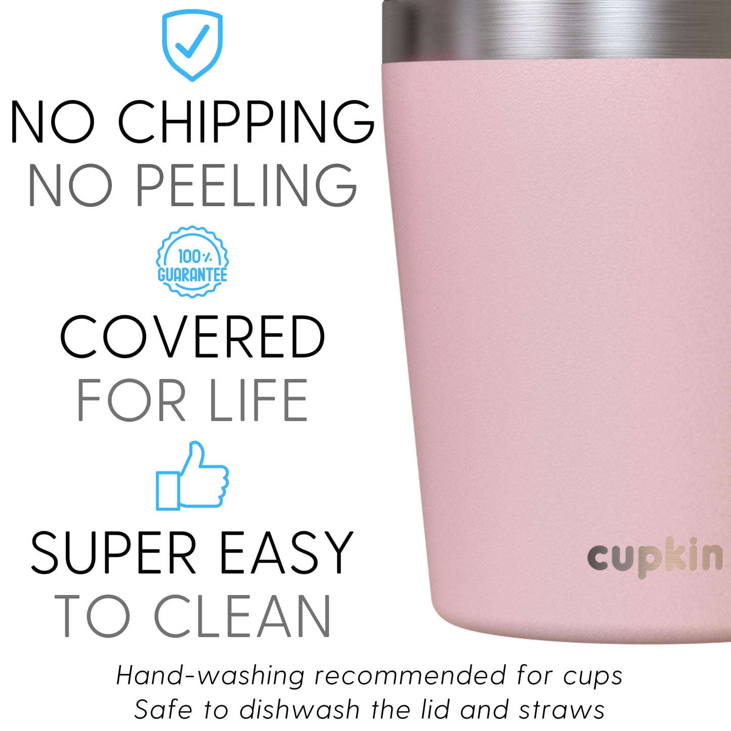 Cupkin Kids Tumblers, The Original 8 Oz Stackable Stainless Steel Kids Cup With Straws, Set Of 2 Powder Coated Insulated Toddler