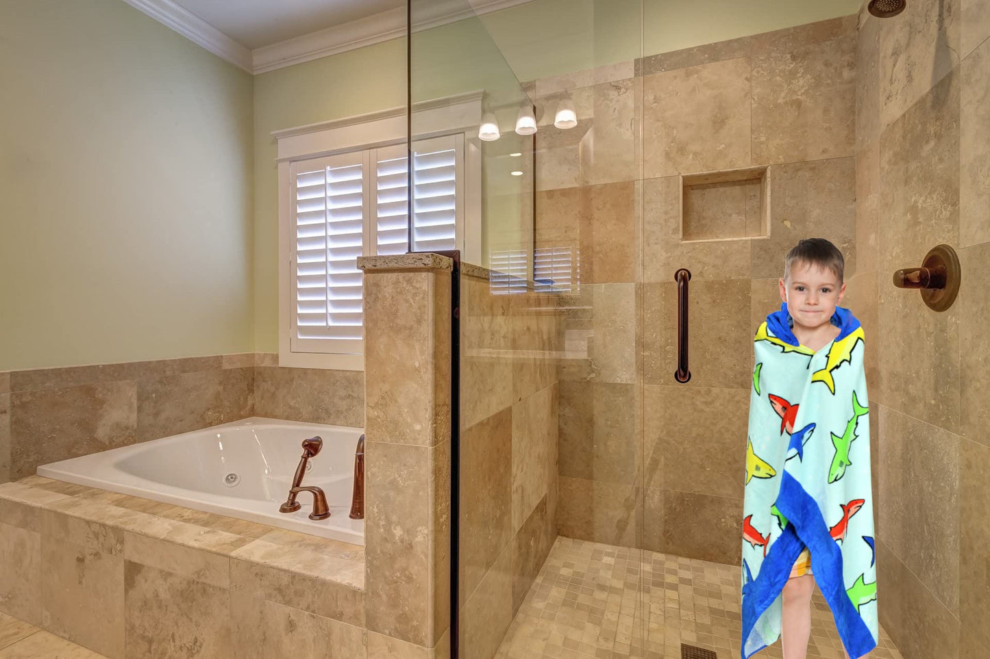 Dashn Products Hooded Bath Beach Towel For Kids - Shark - Large 50'X30' Inch Cotton Soft Absorbent With Hood For Toddler, Boys