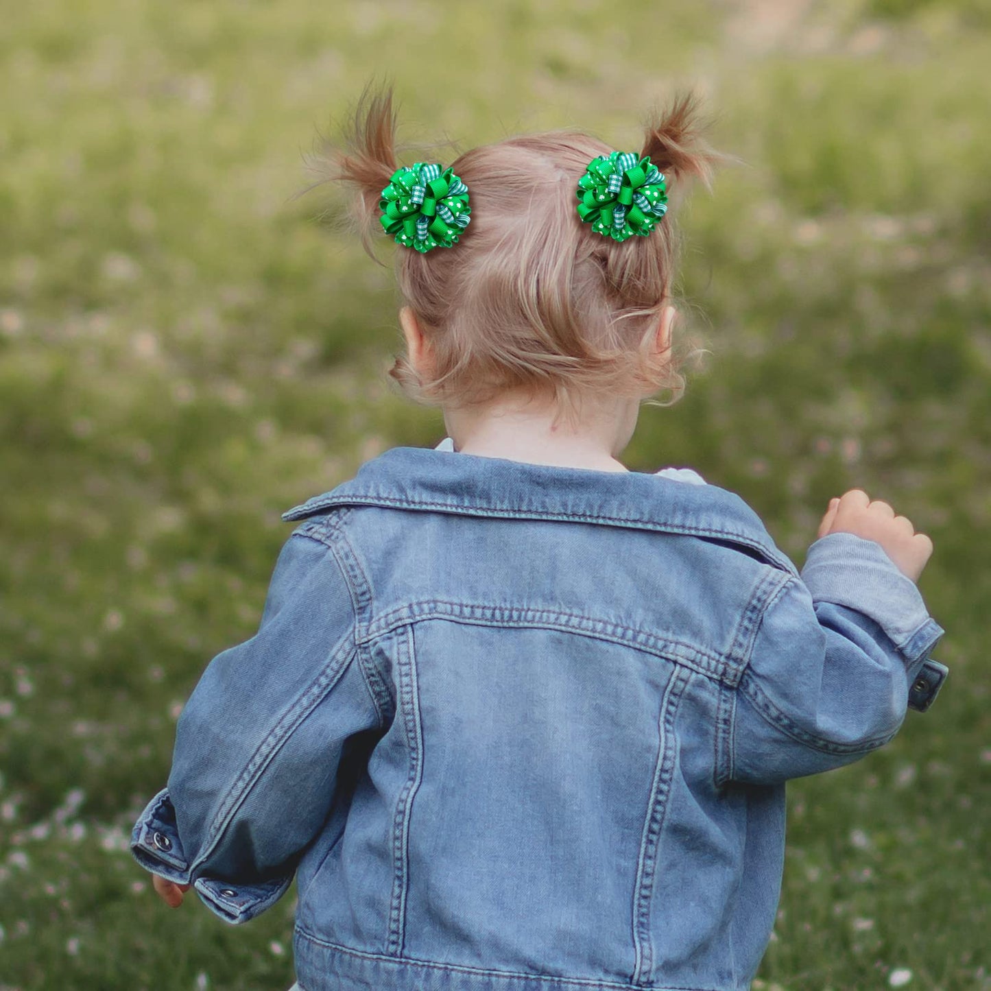 St Patricks Day Korker Hair Bow Clip 3'' Irish Green Shamrock Curly Corker Fireworks Alligator Barrette Toddler Baby Girls Kids