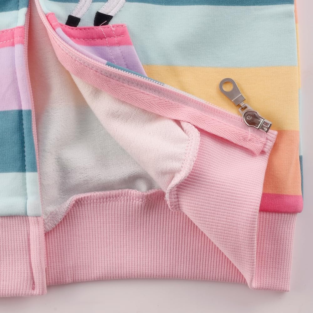 Akyzic Girls Rainbow Fall Jacket Zip Up Hoodie Kids Back To School Outfit Cotton Unicorn Hooded Sweatshirt Winter Outerwear 4T/3