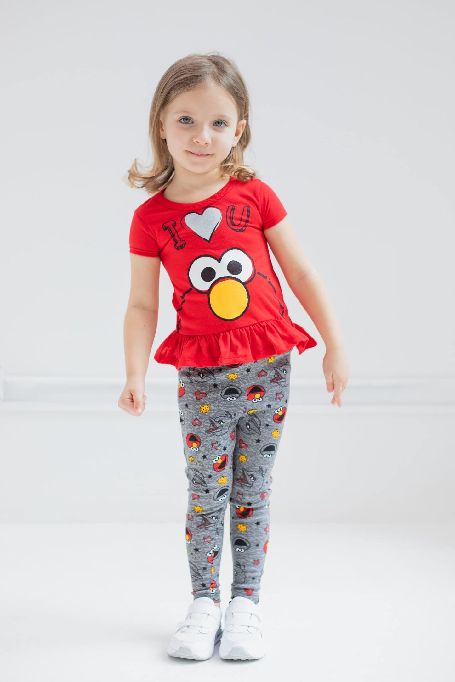 Sesame Street Elmo Big Bird Cookie Monster Toddler Girls T-Shirt And Leggings Outfit Set Red 2T