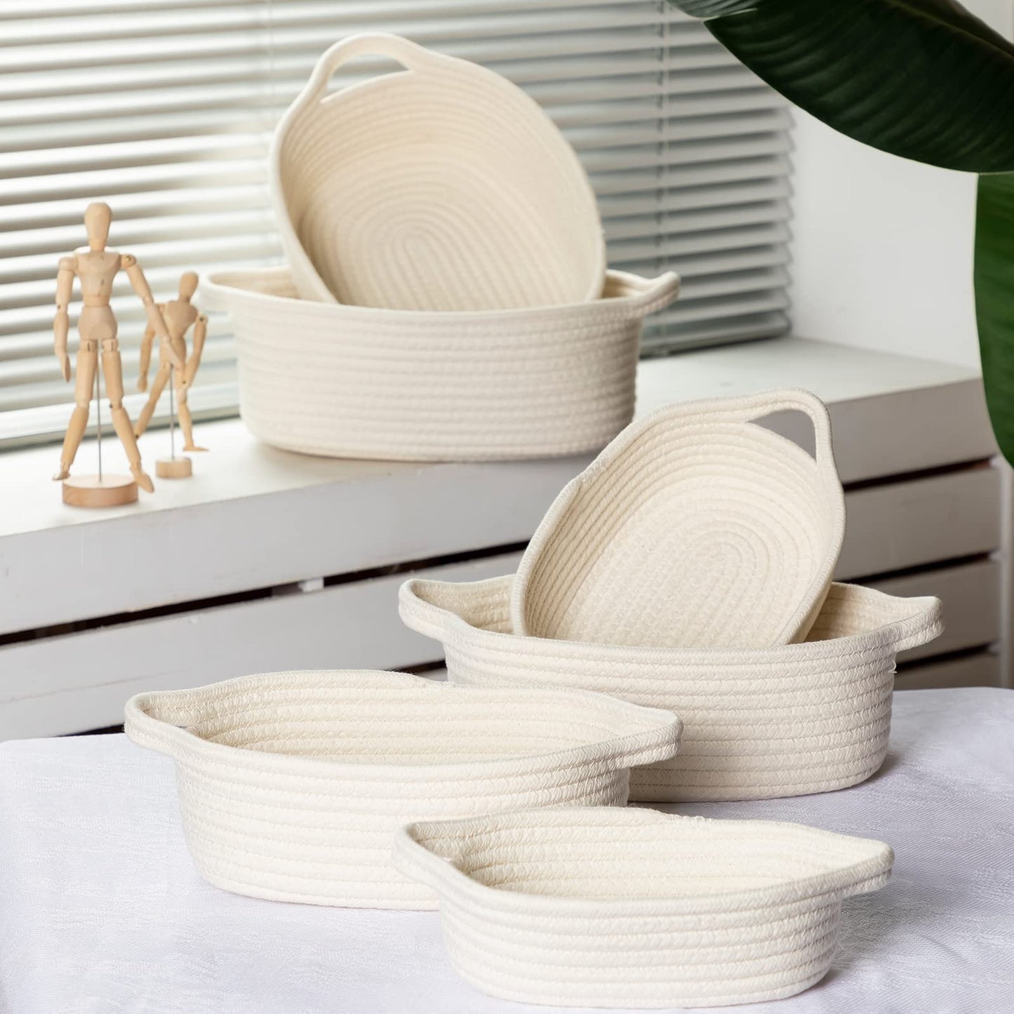 6 Sizes Woven Basket With Gift Bags And Gold Bows, Oval Soft Rope Baskets With Handles Gift Baskets Empty Cotton Baby Toy Storag