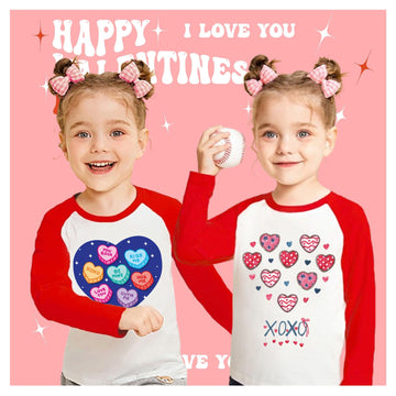 Tkria Baby Girl Shirt For Valentine Day Love Heart Printed Raglan Sleeve Love Heart Graphic Tshirts Toddler Outfits 2T