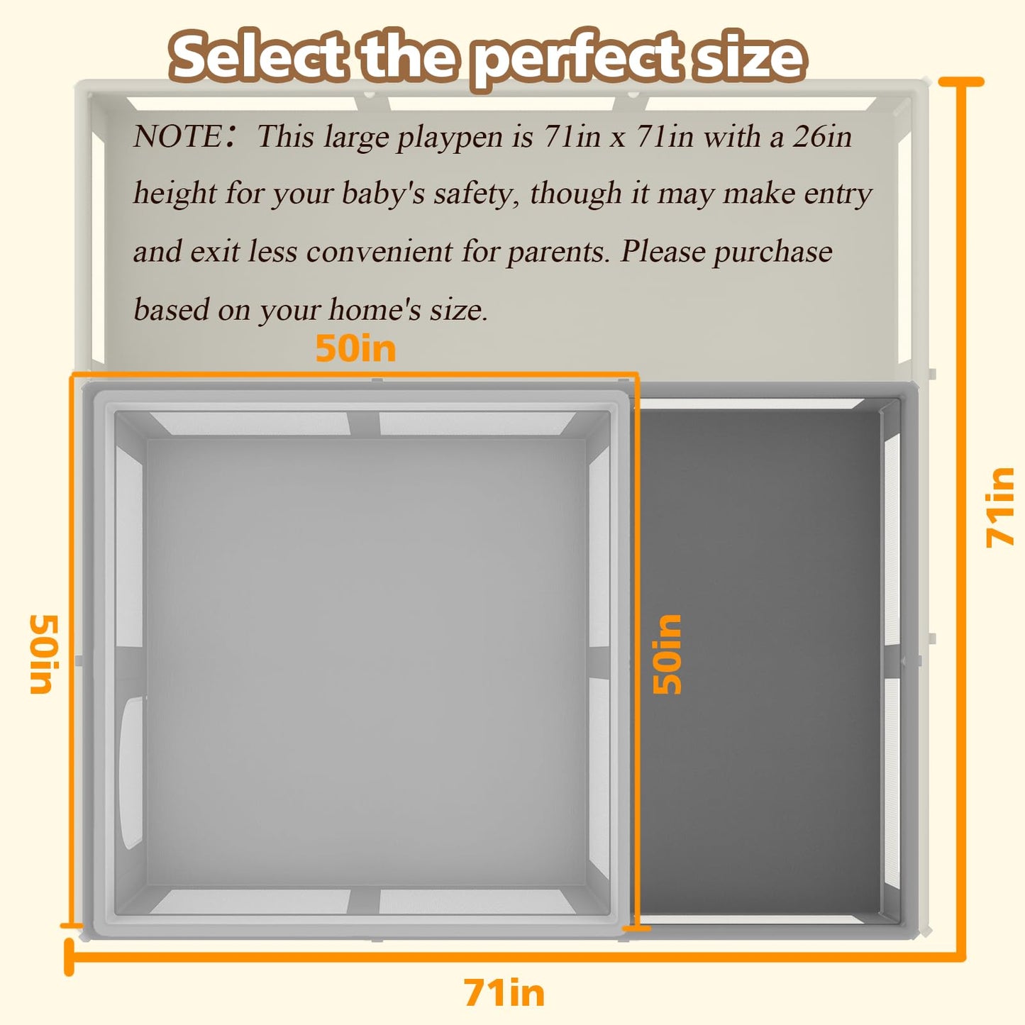 Foldable Large Baby Playpen 71'  71', Playard For Babies And Toddlers, Portable Safety Baby Fence Lightweight,No Installation,