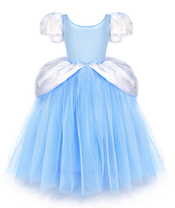 Tyhtym Cinderella Costumes Girl Dress Up Puffy Sleeves Pageant Party Halloween Fancy Ball Gown (6-7T, Blue)