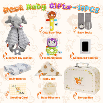 Baby Gift Basket For Newborn Baby Boys, 10Pcs Quality & Cute Newborn Baby Essential Stuff New Baby Boy Gift Basket, Unique Newbo