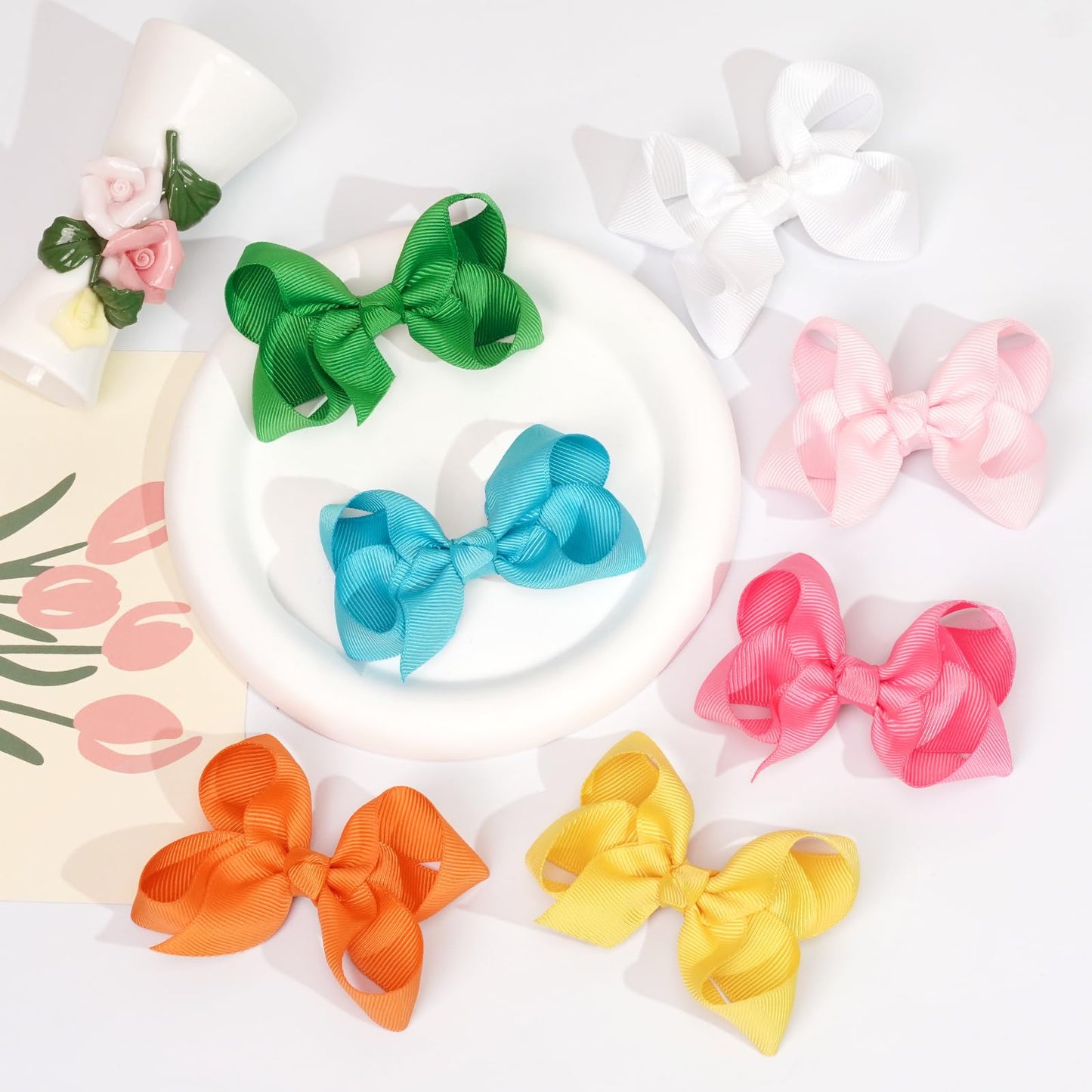 20Pcs 3 Inch Hair Bows For Girls Grosgrain Ribbon Toddler Hair Accessories With Alligator Clips For Toddlers Baby Girls Kids Tee