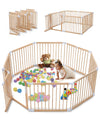 Kidirect Wooden Baby Playpen Foldable, Pre-Assemble Baby Gate Play Pen, Large Adjustable Playpen For Babies And Toddlers, Extra