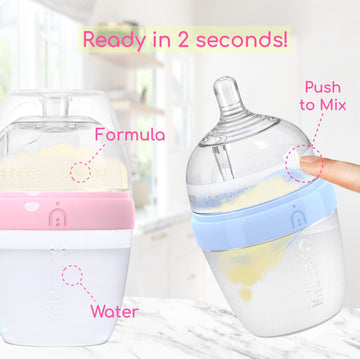 Inttero 9Oz Formula Dispenser Anti-Colic Baby Bottles - 2 Pack/Medium Flow - Modern Blue - Everyday Baby Essential - Formula Bot