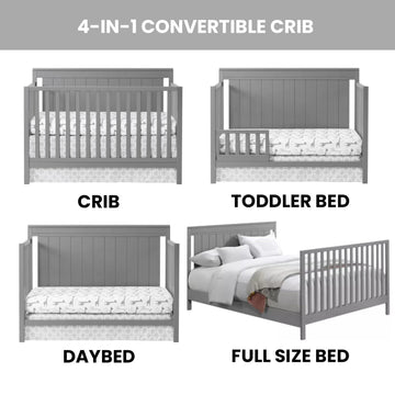 Oxford Baby Lazio 4-In-1 Convertible Crib, Dove Gray, Greenguard Gold Certified