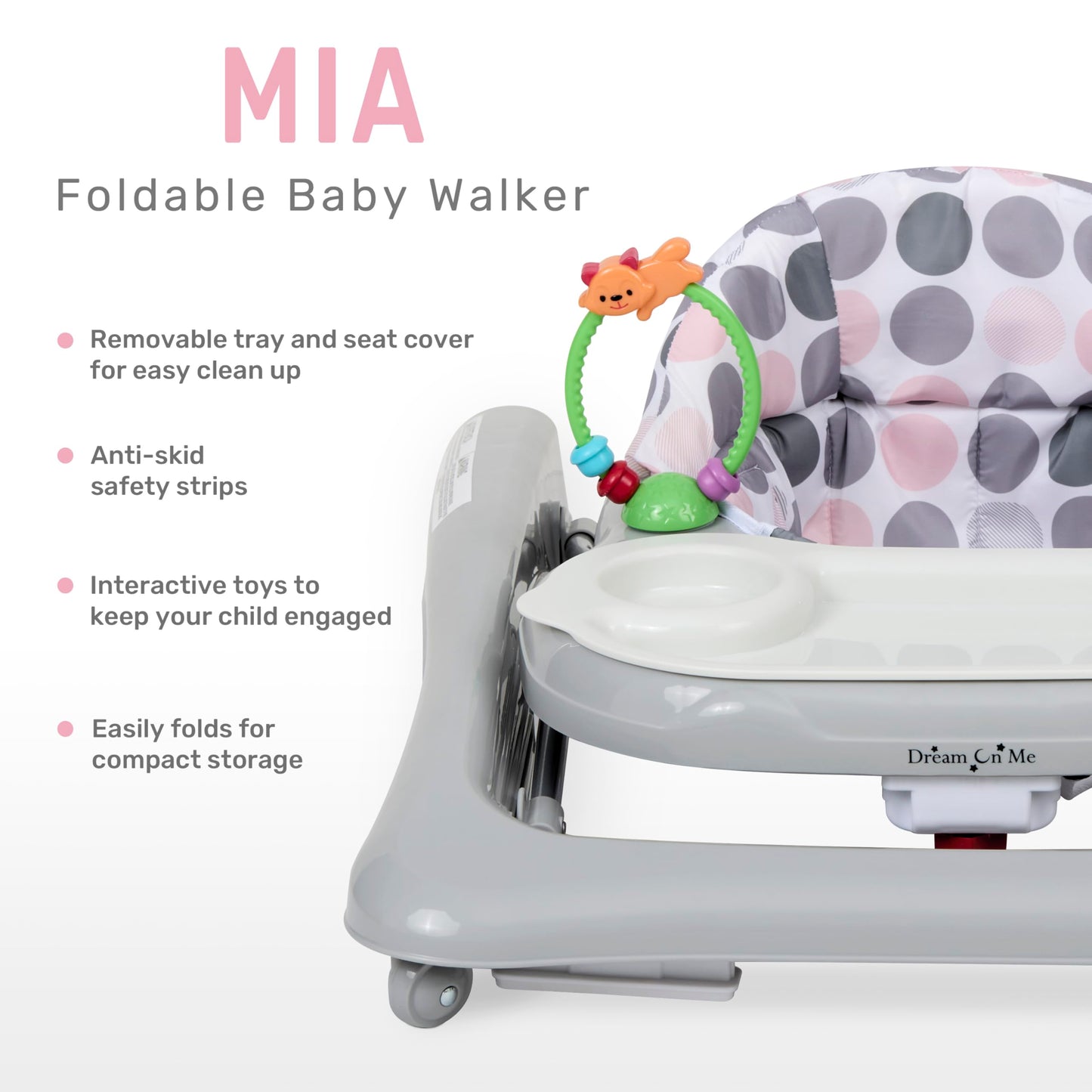 Dream On Me Mia Foldable Baby Walker In Grey