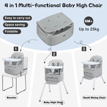 Bosedsang 4 In 1 Portable Baby Highchair Convertible Highchair For Babies And Toddlers - Foldable Carry Small Box, High Chair, I
