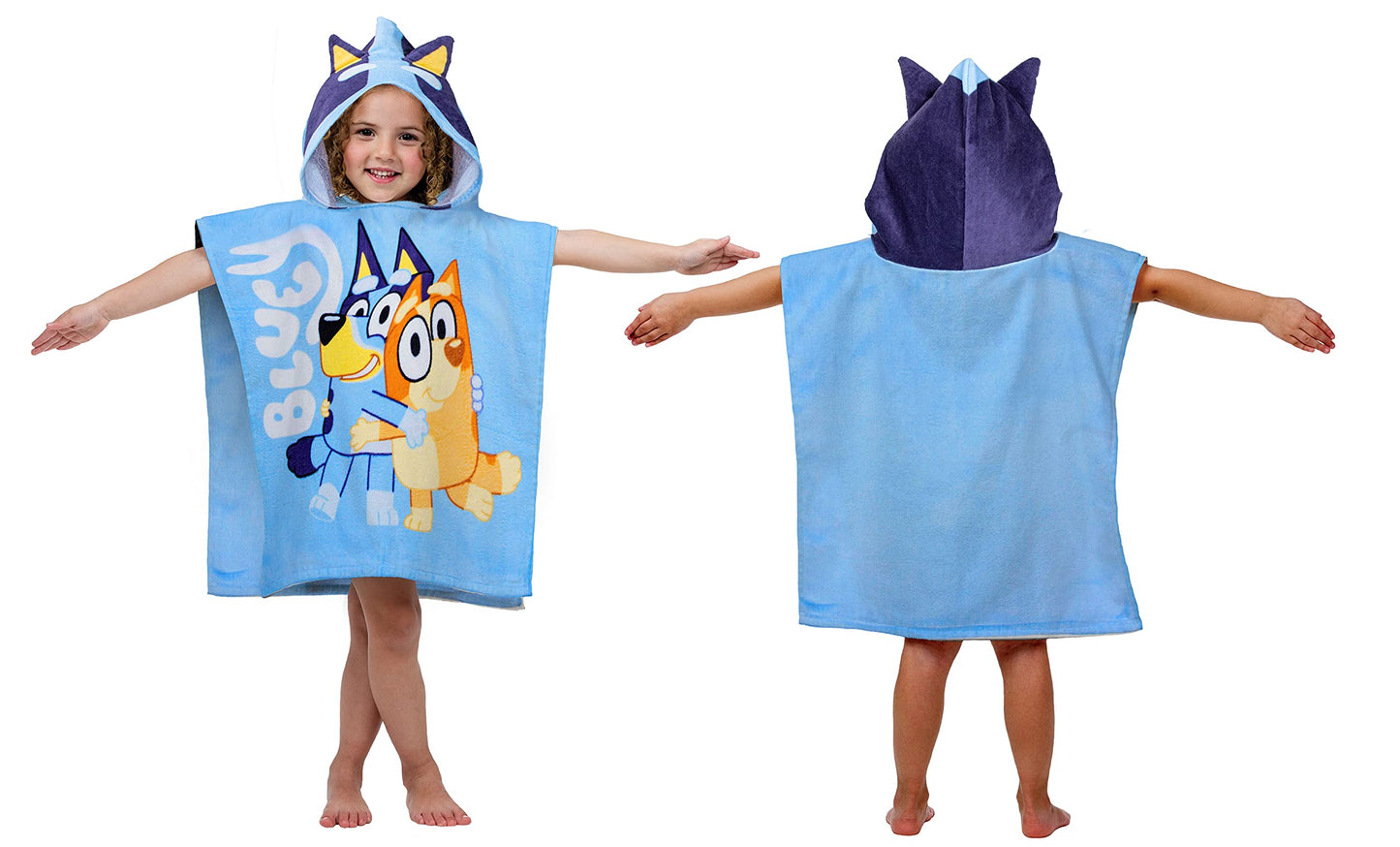 Jay Franco Bluey Piggyback Bath/Pool/Beach Hooded Poncho - Super Soft & Absorbent Cotton Towel, Measures 22 X 22 Inches (Officia