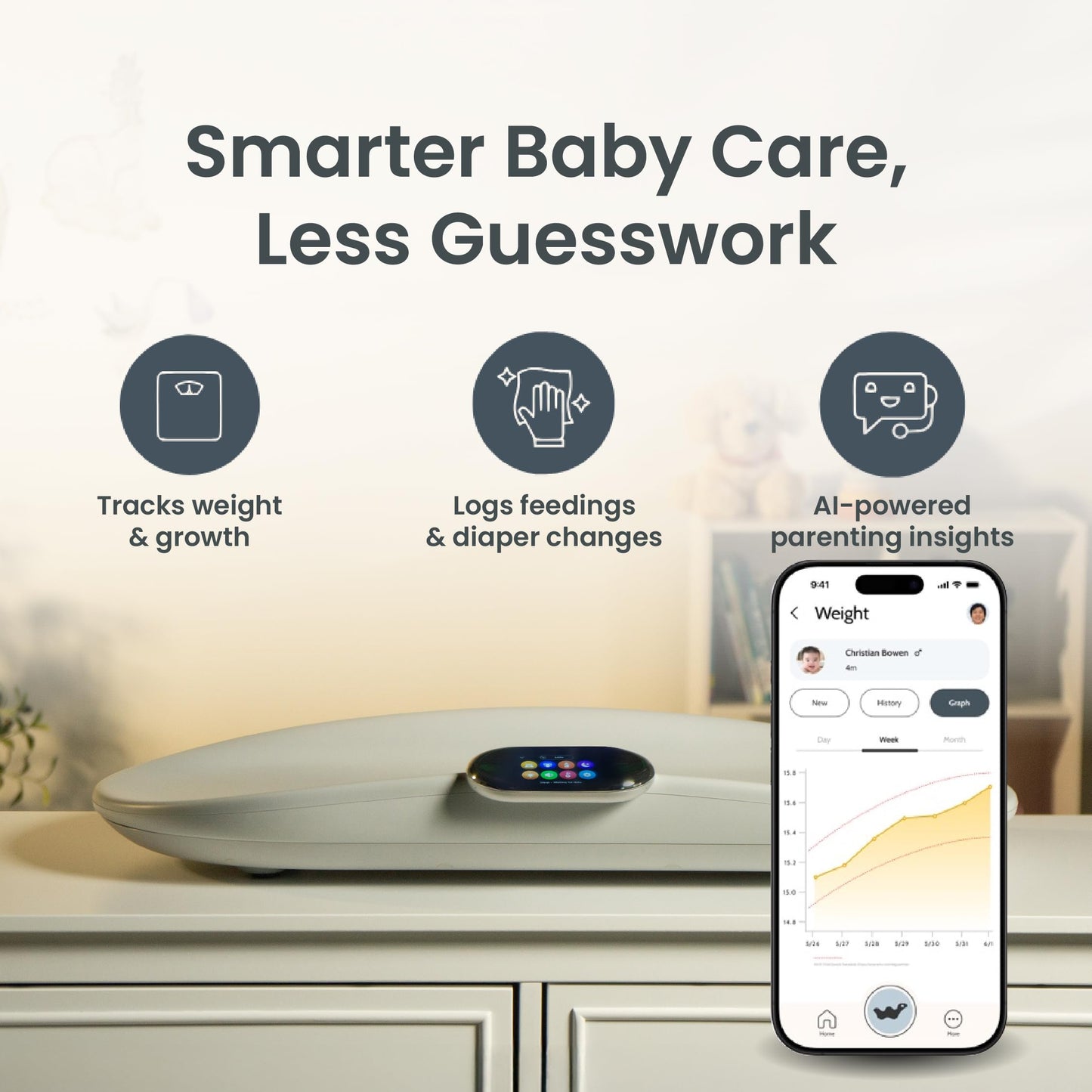 Woddle Baby Changing Pad, Baby Scale, 6 In 1 Waterproof Pad, Easy-To-Clean Changing Pad, Wipeable Changing Pad With Safety Belt,