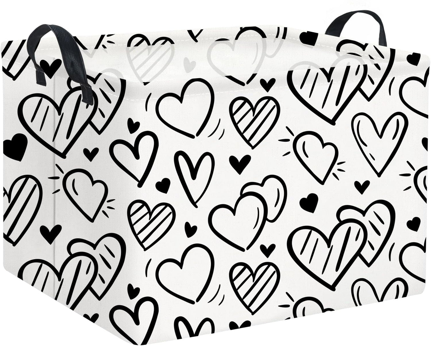 HIYAGON Rectangular Heart Basket Kids Baby Storage Bin Toy Basket Organizer Box for Girls Love Room Decor(Black Striped Heart)
