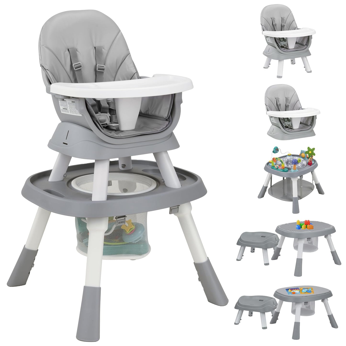 Baby High Chair with Activity Center,8-in-1 Convertible High Chairs for Babies and Toddlers with Baby Toys,Table and Chair Set B